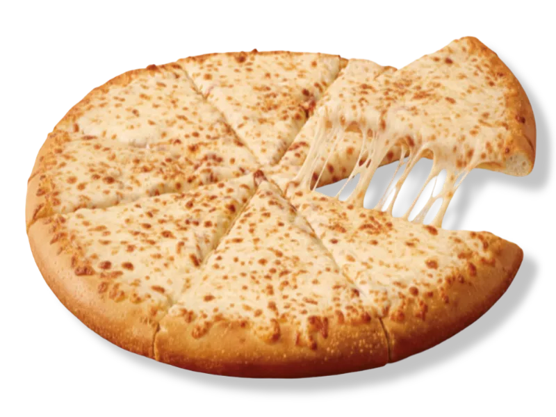 Little Caesars Large Classic Cheese pizza with a golden-brown crust and a gooey mozzarella cheese pull.